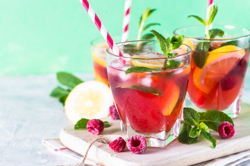Raspberry lemonade.  Iced summer drink.