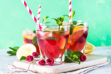 Raspberry lemonade.  Iced summer drink.