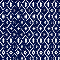 Abstract indigo shibori seamless vector pattern with mosaic