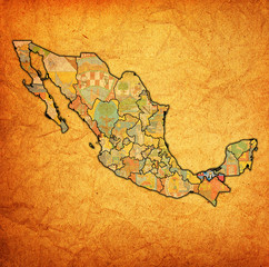 Tabasco on administration map of Mexico