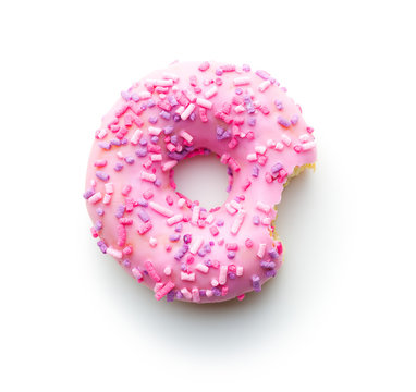 Pink bitten donut.