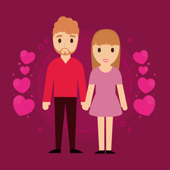 Cartoon Couple in love over pink background, colorful design vector illustration