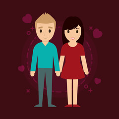 Cartoon Couple in love over red background, colorful design vector illustration