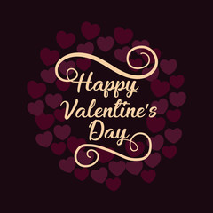 Happy valentines day design with decorative frame and hearts over black background, colorful design vector illustration