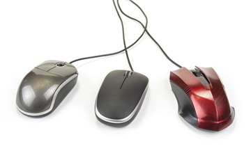 Computer mouse with black cable on the white
