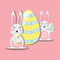 Cute rabbits with colorful easter egg over pink background, colorful design vector illustration