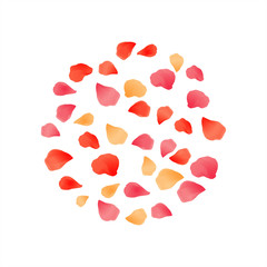 Pink Yellow Red flying petals isolated on White background. Sakura Roses petals. Vector