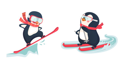 Fototapeta premium penguin winter sport set