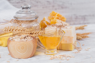 Honeycomb, sea salt, oats and handmade soap with honey