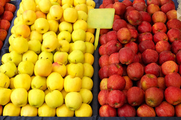 Spring summer detox fruit vegetable diet. Close up of harvest pile. Supermarket stand of clean and shiny vegetables / fruits assortment. Healthy eating concept.