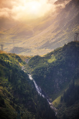 Waterfall Balea in Fagaras mountains. Rocky waterfall in the Carpathian mountains, near the Transfagarasan road.