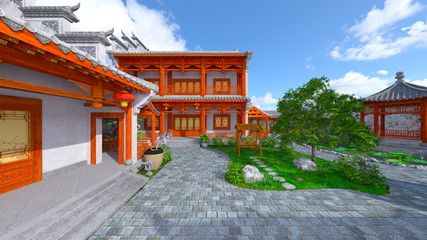 Fototapeta premium 中国式住居と中庭 