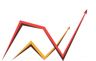 red and yellow graphics with arrows on white background