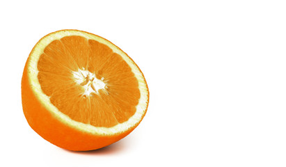 half an orange on a white background.