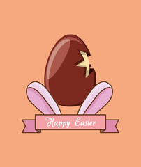 Happy easter design with chocolate egg and bunny ears over orange background, colorful design vector illustration