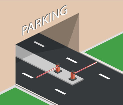 Isometric 3D vector illustration entrance and exit to the parking lot