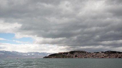Time lapse with old town of Ohrid and lake, Macedonia