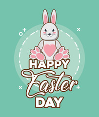 Happy easter design with cute bunny over green background, colorful design vector illustration