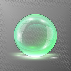 3d green sphere.Vector illustration of transparent clear shiny ball