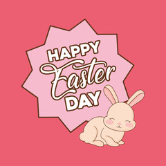 Happy easter design with cute rabbit icon over pink background, colorful design vector illustration