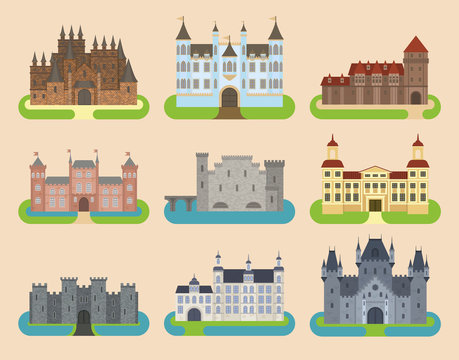 Cartoon old vector castle tower icon flat architecture illustration fantasy house fairytale medieval castle kingstone castleworld cartoon stronghold design fable isolated