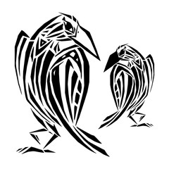 Crow in ethnic style. Hand drawn vector illustration