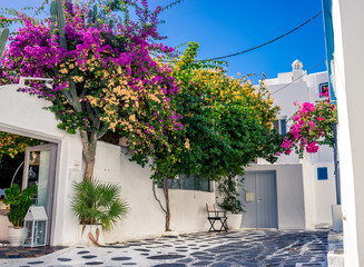 Mykonos streetview at sunny day, Greece