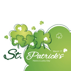 Saint Patricks Day clover green line white background