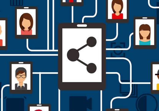 Blue Flat Style Connected People Illustration Set