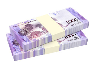 Venezuelan Bolivares bills isolated on white with clipping path. 3D illustration.