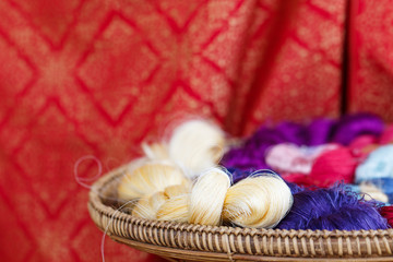 Fototapeta na wymiar Thai silk cotton for traditional hand weaving loom