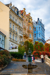 Architecture of Karlovy Vary (Karlsbad), Czech Republic. It is the most visited spa town in the...