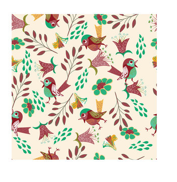 Seamless pattern with birds,flowers ,plants.Lienen textile,fabric, babies clothes