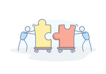 Business concept for teamwork, partnership, solution, collaboration, support. Vector doodle illustration design with stick figure characters