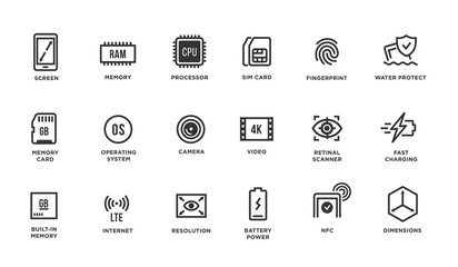 Mobile Device Components Vector Icon Set - obrazy, fototapety, plakaty