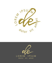 D E. Initials Monogram Logo Design. Dry Brush Calligraphy