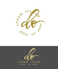 D O. Initials Monogram Logo Design. Dry Brush Calligraphy