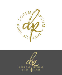 D P. Initials Monogram Logo Design. Dry Brush Calligraphy