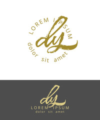 D Y. Initials Monogram Logo Design. Dry Brush Calligraphy