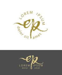 E P. Initials Monogram Logo Design. Dry Brush Calligraphy