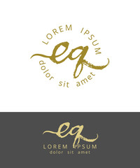 Fototapeta na wymiar E Q. Initials Monogram Logo Design. Dry Brush Calligraphy