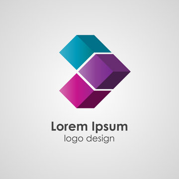 Isometric 3d style square business logo in bright colors. Abstract minimal logistic symbol.