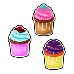 Delicious cupcakes and vector set isolated