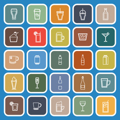 Beverage line flat icons on blue background