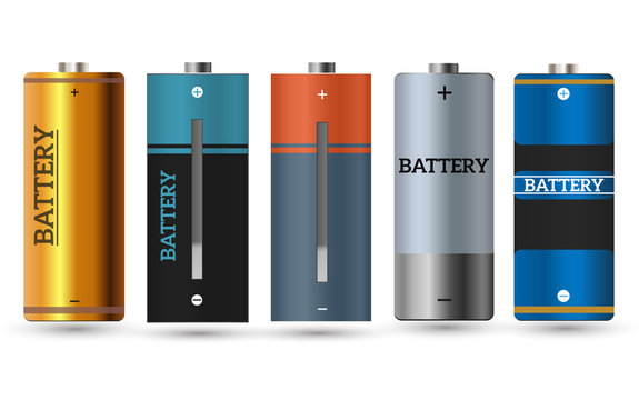Battery charger with finger low batteries and indicators, high vector isolated.vector illustration
