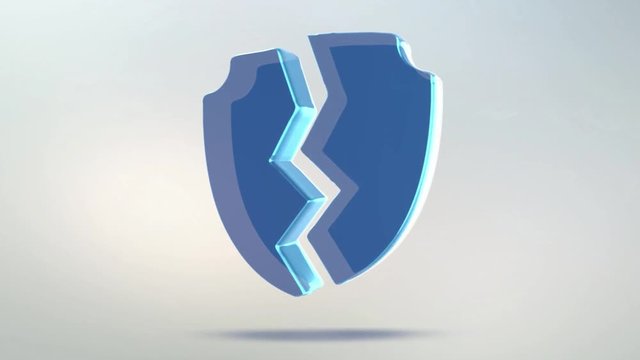 Protection icon is made of glass. Translucent rotating security icon with alpha channel blue green color. Seamless looping