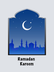 Ramadan Kareem design with beautiful mosque on cresent moon background