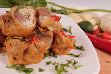 Indonesian traditional food : stuffed soybean cake