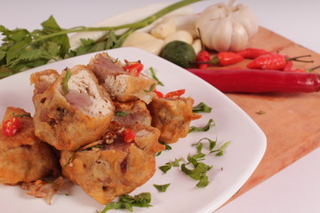 Indonesian traditional food : stuffed soybean cake