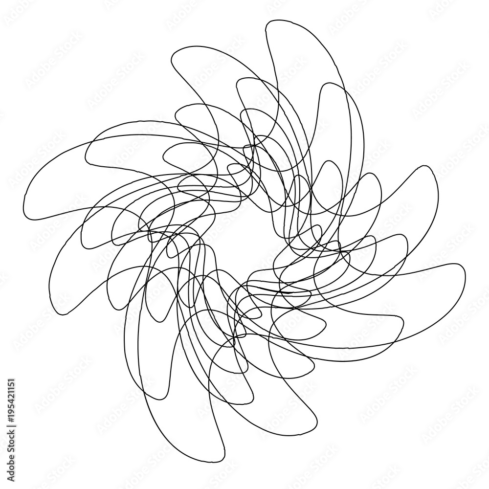 Poster Circular, radial abstract element on white. Radiating shape with distortion